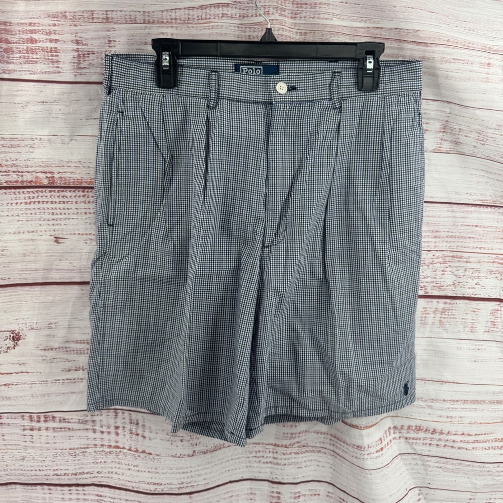 Polo Ralph Lauren Shorts Mens Size 34 Gingham Pleated Shorts Cotton Check